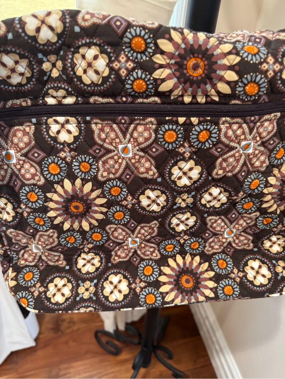Vera Bradley Quilted Messenger Bag in Brown Cream Floral Laptop Shoulder